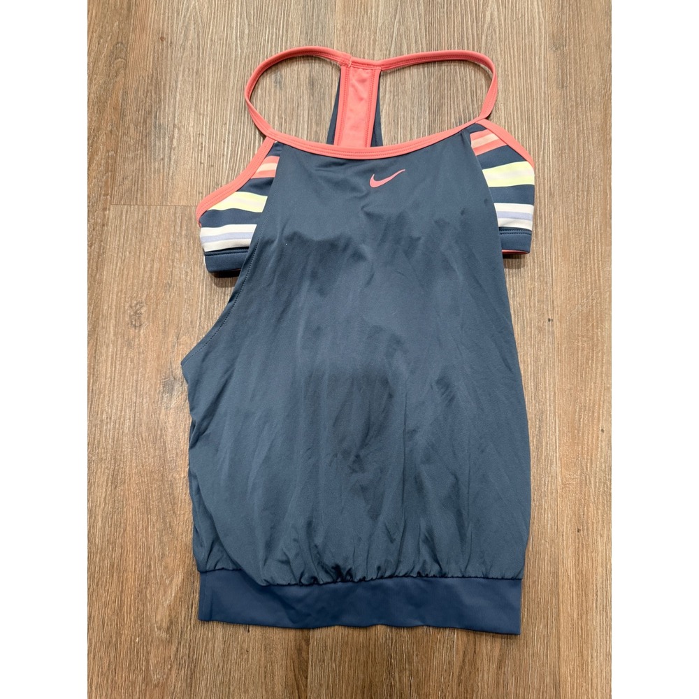 Nike Women's Medium Athletic Tank‎ Top Blue Pink Striped Built In Bra